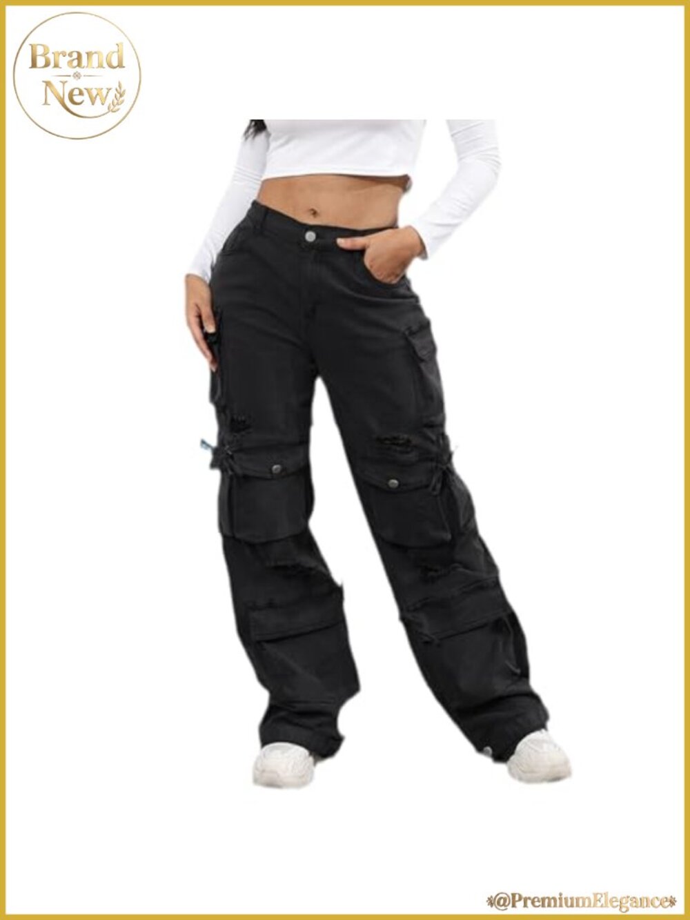 Women's High Waist Baggy Cargo Jeans Wide Leg Flap Pocket Streetwear